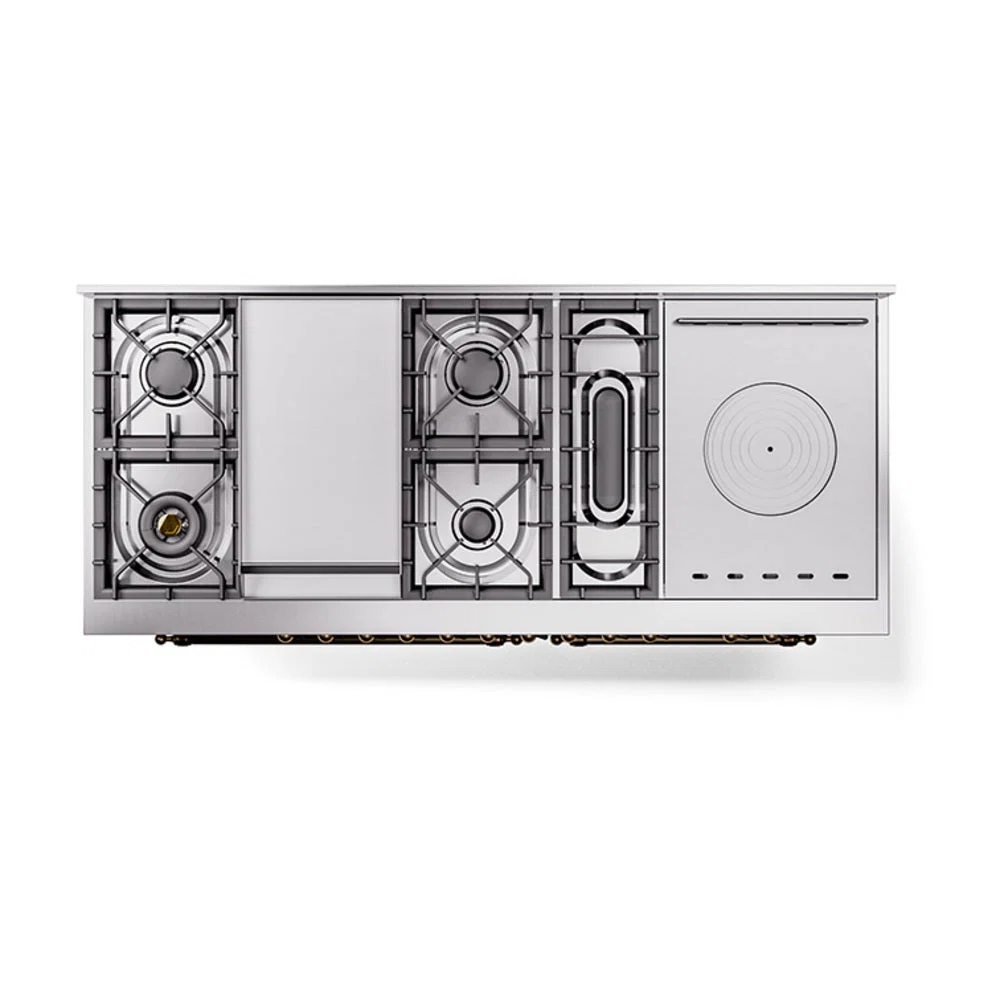 ILVE Nostalgie II 60-Inch Natural Gas Dual Fuel Range with 7 Burners, Griddle, & French Top with Solid Door Oven in Custom RAL with Bronze Trim (UP60FSQNMPRAB) - Image 3