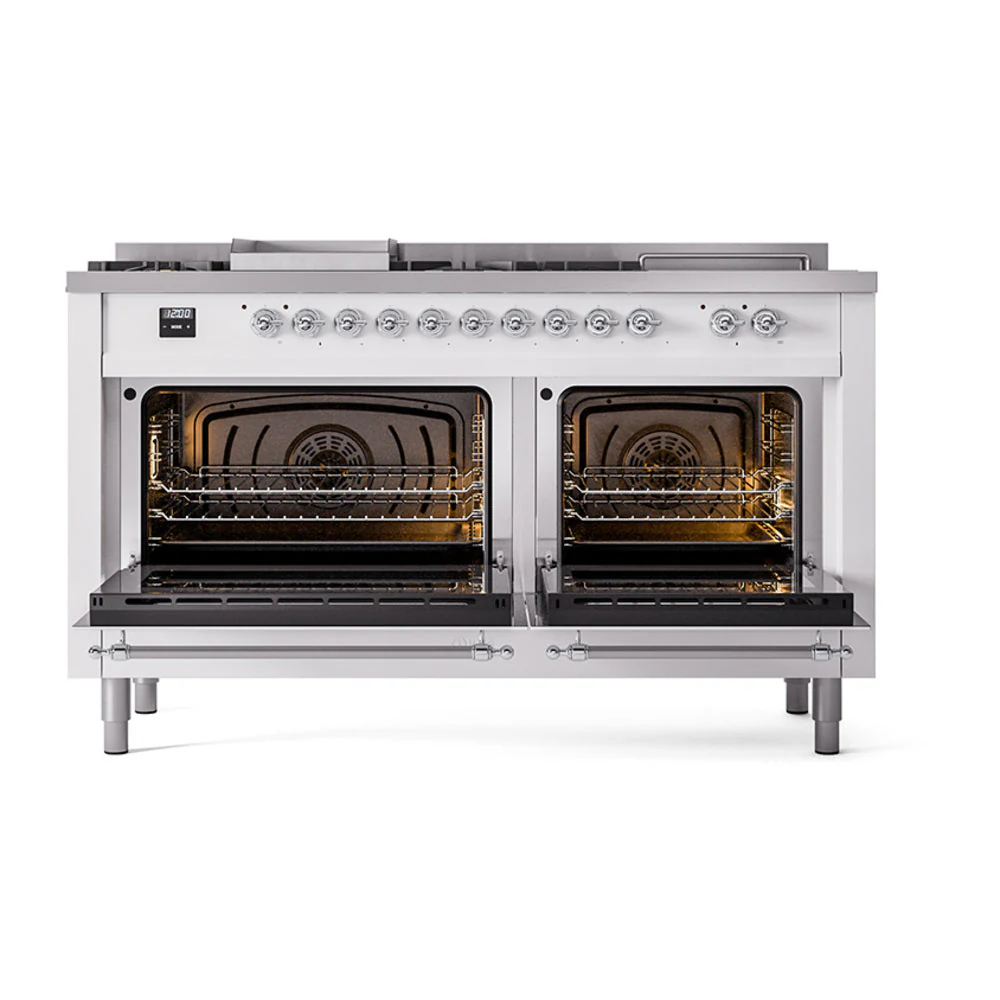 ILVE Nostalgie II 60-Inch Natural Gas Dual Fuel Range with 7 Burners, Griddle, & French Top with Solid Door Oven in Custom RAL with Chrome Trim (UP60FSQNMPRAC) - Image 2