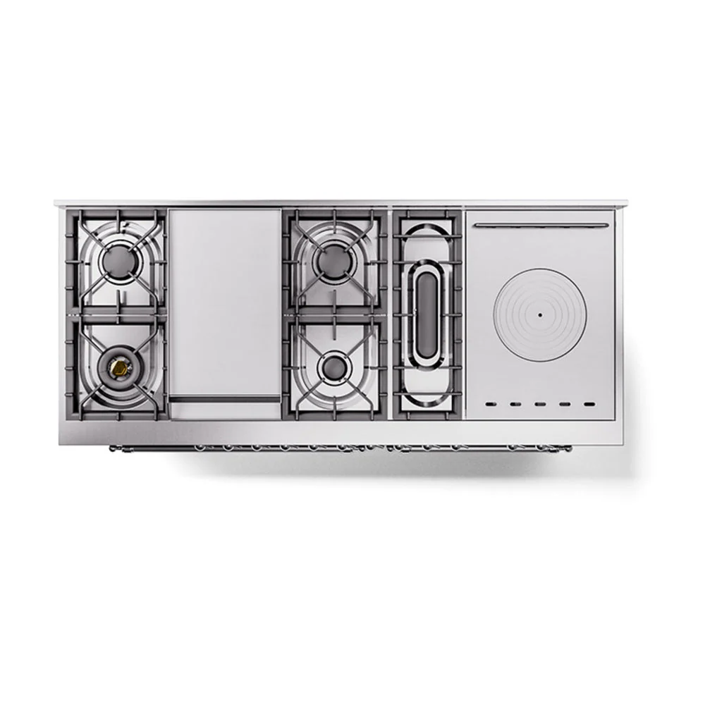 ILVE Nostalgie II 60-Inch Natural Gas Dual Fuel Range with 7 Burners, Griddle, & French Top with Solid Door Oven in Emerald Green with Chrome Trim (UP60FSQNMPEGC) - Image 3