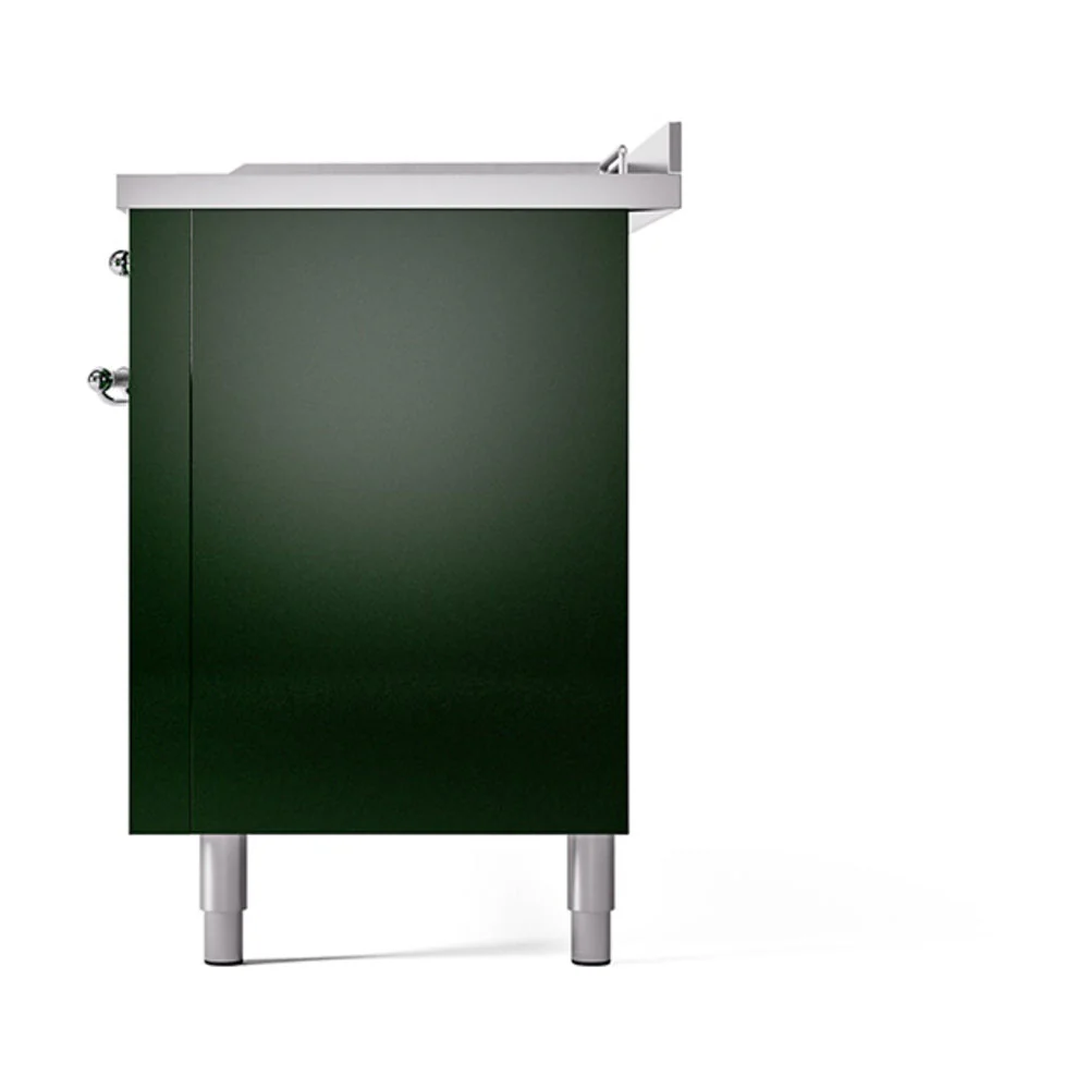 ILVE Nostalgie II 60-Inch Natural Gas Dual Fuel Range with 7 Burners, Griddle, & French Top with Solid Door Oven in Emerald Green with Chrome Trim (UP60FSQNMPEGC) - Image 5