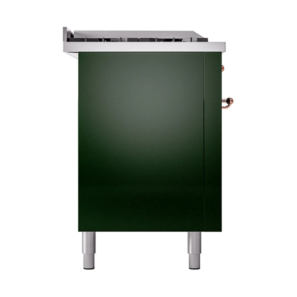 ILVE Nostalgie II 60-Inch Natural Gas Dual Fuel Range with 7 Burners, Griddle, & French Top with Solid Door Oven in Emerald Green with Copper Trim (UP60FSQNMPEGP) - Image 4