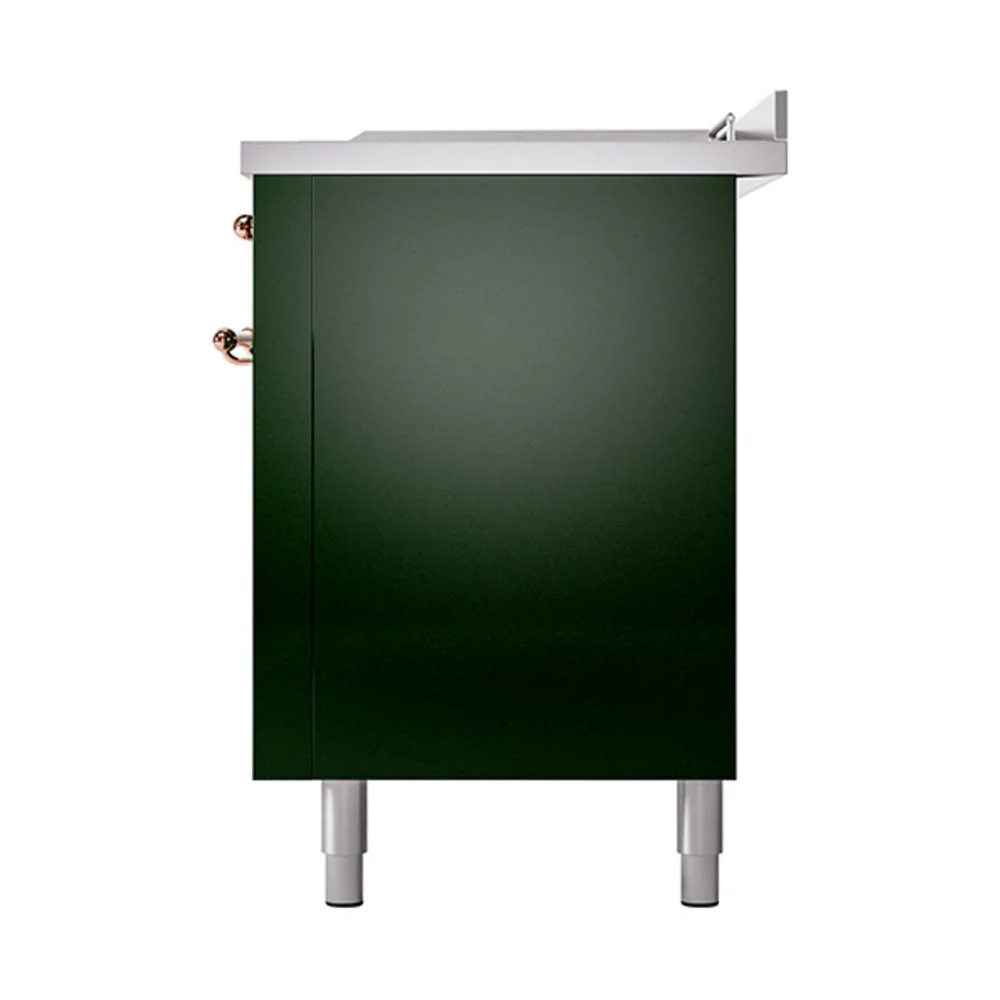 ILVE Nostalgie II 60-Inch Natural Gas Dual Fuel Range with 7 Burners, Griddle, & French Top with Solid Door Oven in Emerald Green with Copper Trim (UP60FSQNMPEGP) - Image 5