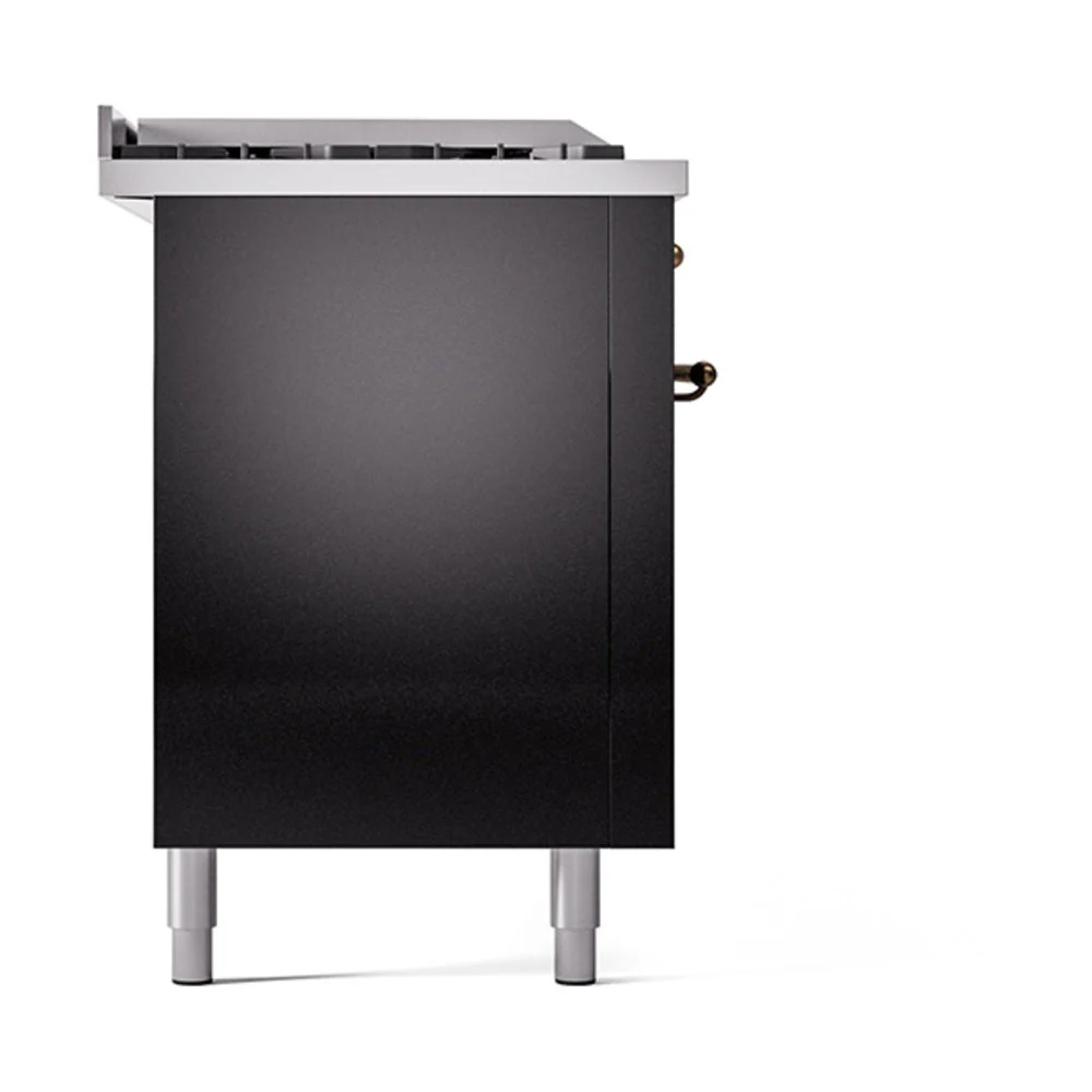 ILVE Nostalgie II 60-Inch Natural Gas Dual Fuel Range with 7 Burners, Griddle, & French Top with Solid Door Oven in Glossy Black with Bronze Trim (UP60FSQNMPBKB) - Image 4