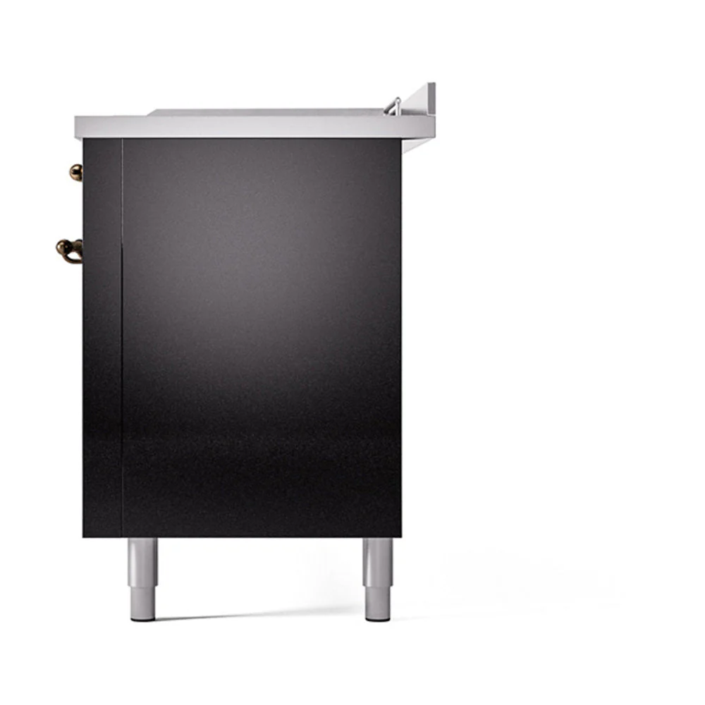 ILVE Nostalgie II 60-Inch Natural Gas Dual Fuel Range with 7 Burners, Griddle, & French Top with Solid Door Oven in Glossy Black with Bronze Trim (UP60FSQNMPBKB) - Image 5