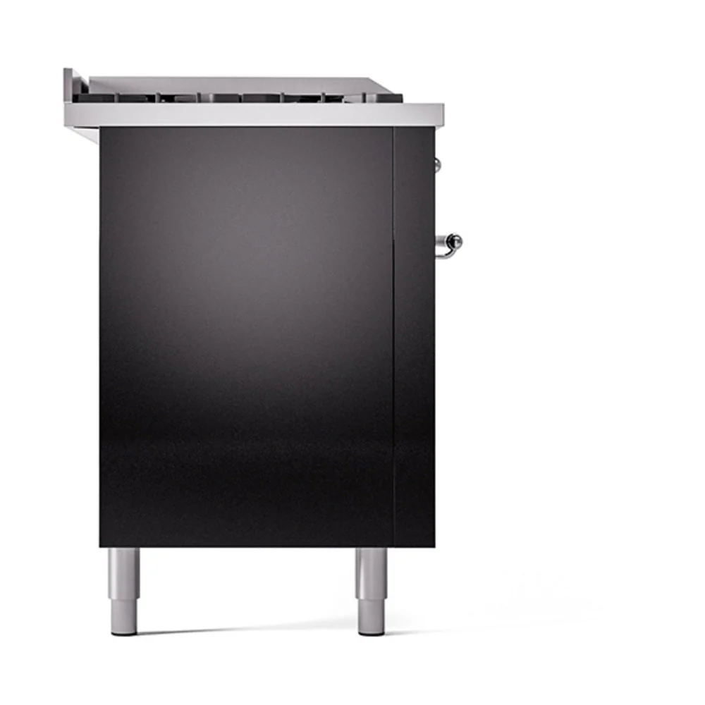 ILVE Nostalgie II 60-Inch Natural Gas Dual Fuel Range with 7 Burners, Griddle, & French Top with Solid Door Oven in Glossy Black with Chrome Trim (UP60FSQNMPBKC) - Image 4