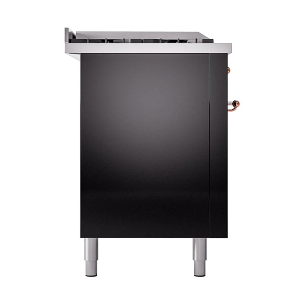 ILVE Nostalgie II 60-Inch Natural Gas Dual Fuel Range with 7 Burners, Griddle, & French Top with Solid Door Oven in Glossy Black with Copper Trim (UP60FSQNMPBKP) - Image 4