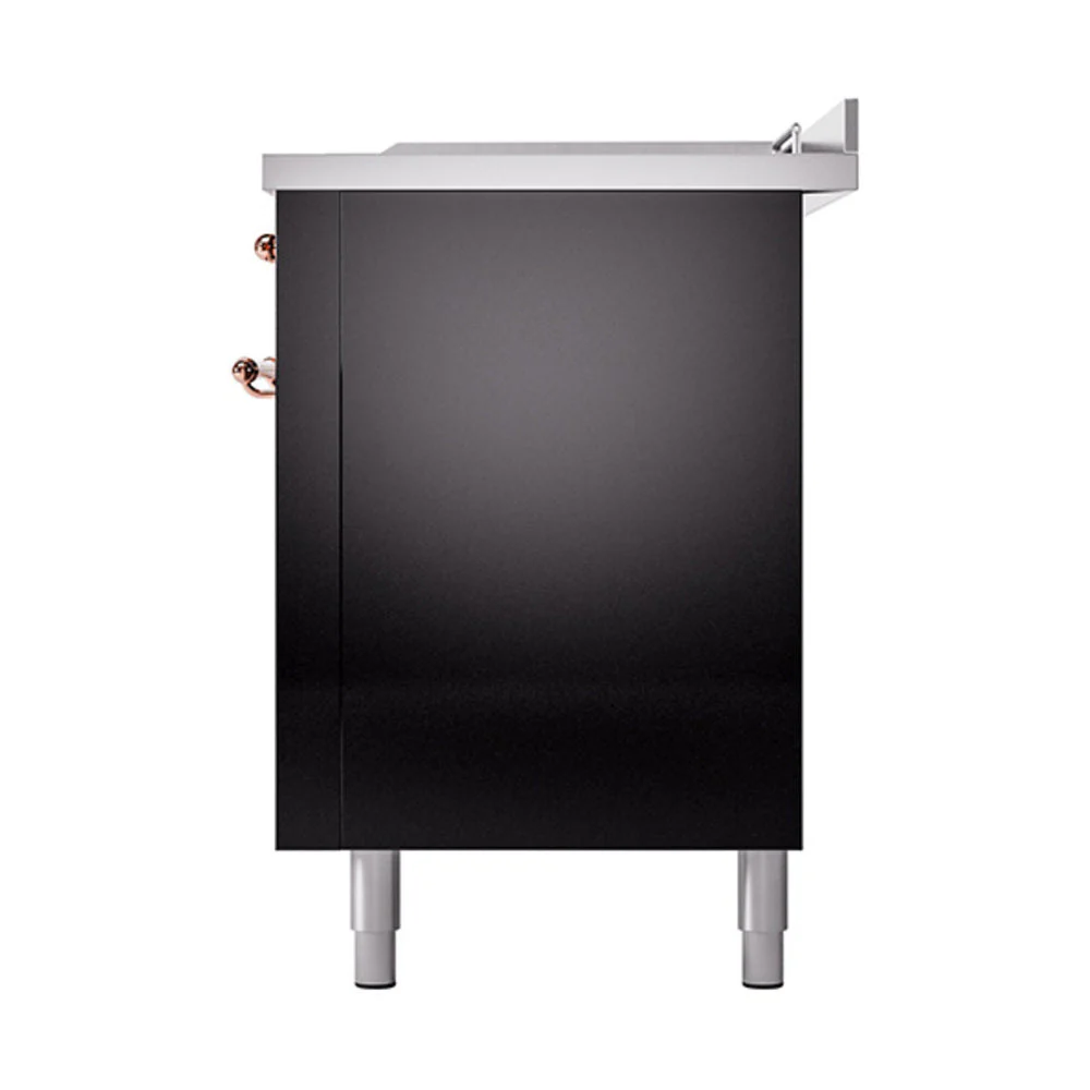 ILVE Nostalgie II 60-Inch Natural Gas Dual Fuel Range with 7 Burners, Griddle, & French Top with Solid Door Oven in Glossy Black with Copper Trim (UP60FSQNMPBKP) - Image 5