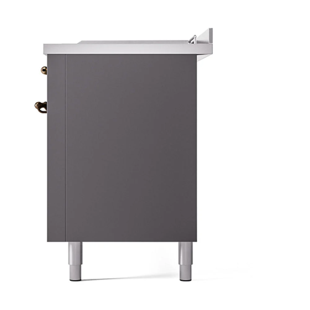 ILVE Nostalgie II 60-Inch Natural Gas Dual Fuel Range with 7 Burners, Griddle, & French Top with Solid Door Oven in Matte Graphite with Bronze Trim (UP60FSQNMPMGB) - Image 5