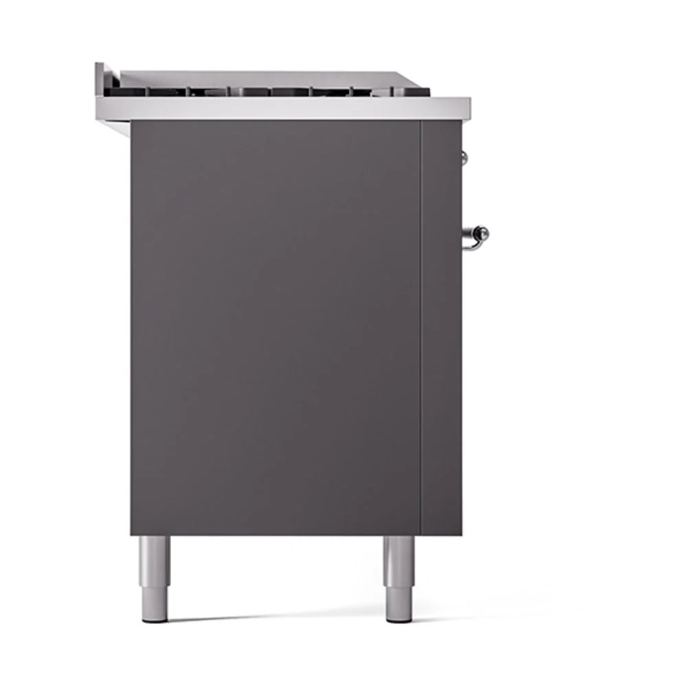 ILVE Nostalgie II 60-Inch Natural Gas Dual Fuel Range with 7 Burners, Griddle, & French Top with Solid Door Oven in Matte Graphite with Chrome Trim (UP60FSQNMPMGC) - Image 4