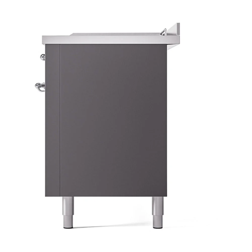 ILVE Nostalgie II 60-Inch Natural Gas Dual Fuel Range with 7 Burners, Griddle, & French Top with Solid Door Oven in Matte Graphite with Chrome Trim (UP60FSQNMPMGC) - Image 5