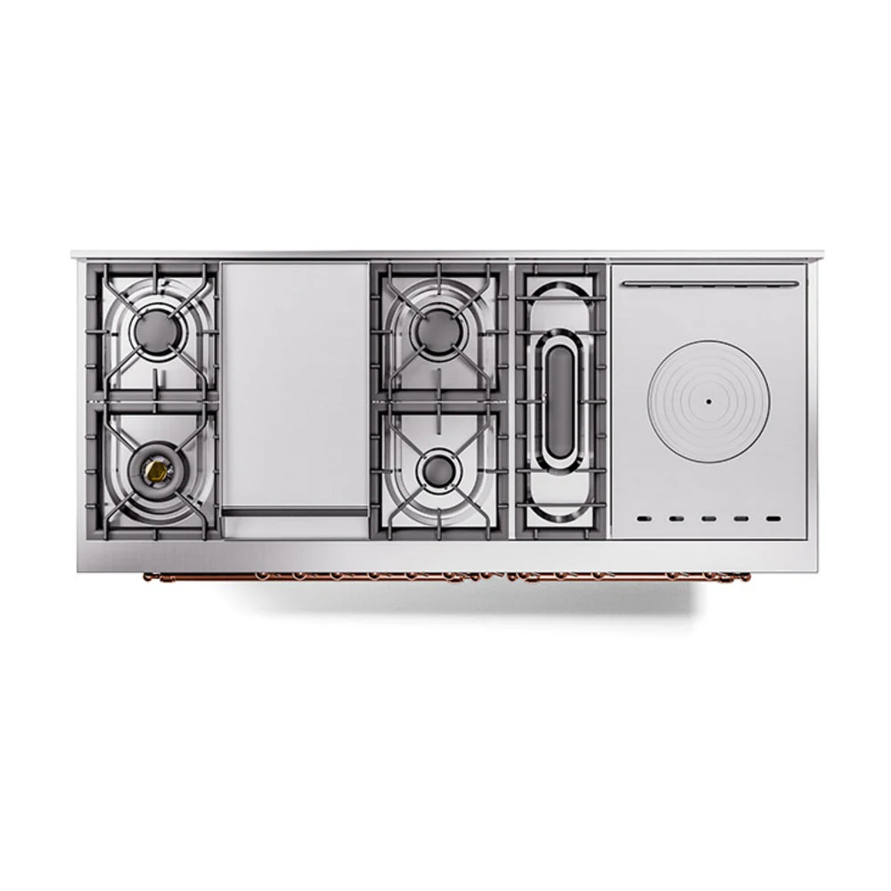 ILVE Nostalgie II 60-Inch Natural Gas Dual Fuel Range with 7 Burners, Griddle, & French Top with Solid Door Oven in Matte Graphite with Copper Trim (UP60FSQNMPMGP) - Image 3