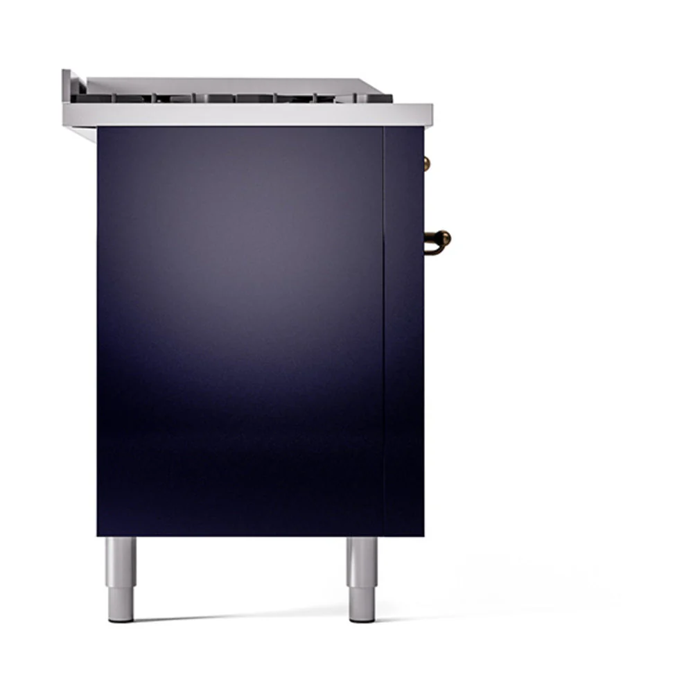 ILVE Nostalgie II 60-Inch Natural Gas Dual Fuel Range with 7 Burners, Griddle, & French Top with Solid Door Oven in Midnight Blue with Bronze Trim (UP60FSQNMPMBB) - Image 4