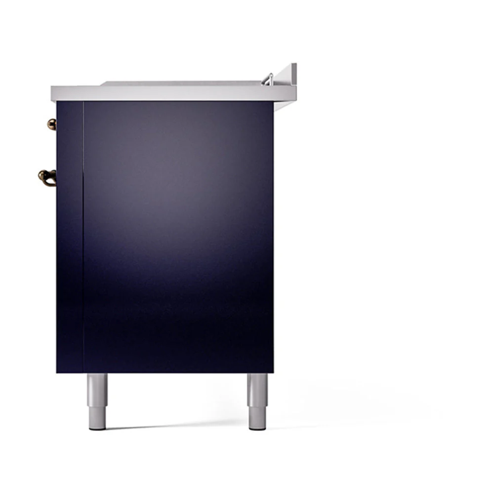 ILVE Nostalgie II 60-Inch Natural Gas Dual Fuel Range with 7 Burners, Griddle, & French Top with Solid Door Oven in Midnight Blue with Bronze Trim (UP60FSQNMPMBB) - Image 5