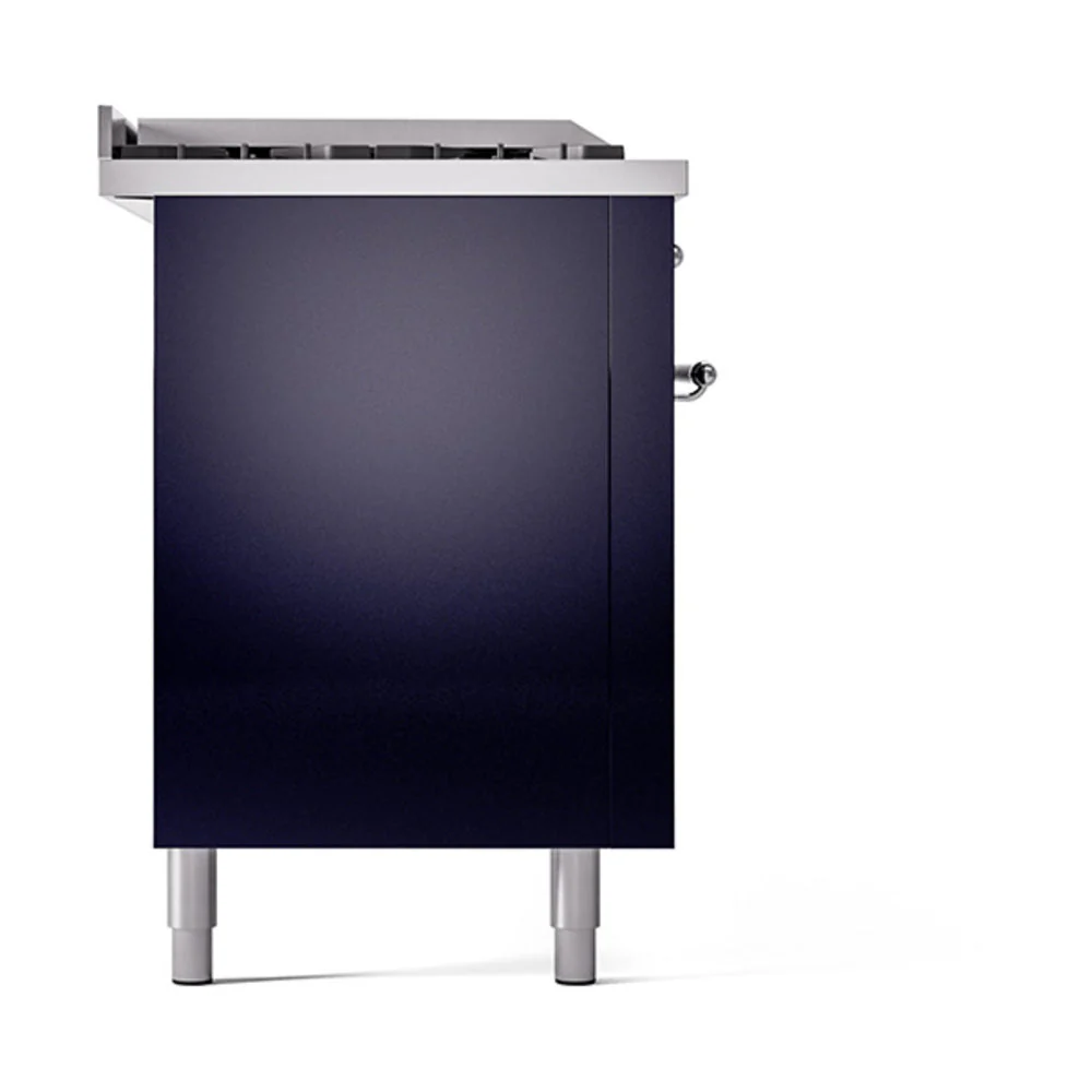 ILVE Nostalgie II 60-Inch Natural Gas Dual Fuel Range with 7 Burners, Griddle, & French Top with Solid Door Oven in Midnight Blue with Chrome Trim (UP60FSQNMPMBC) - Image 4
