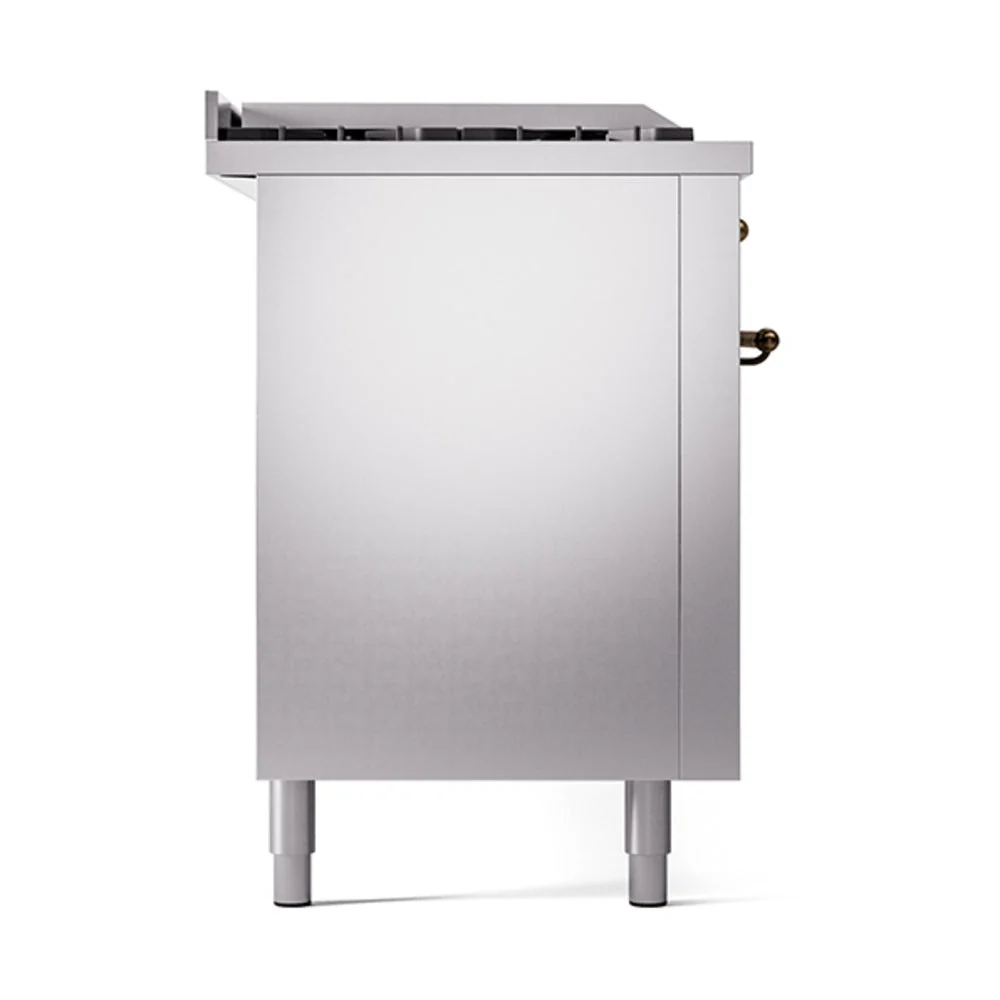 ILVE Nostalgie II 60-Inch Natural Gas Dual Fuel Range with 7 Burners, Griddle, & French Top with Solid Door Oven in Stainless Steel with Bronze Trim (UP60FSQNMPSSB) - Image 4