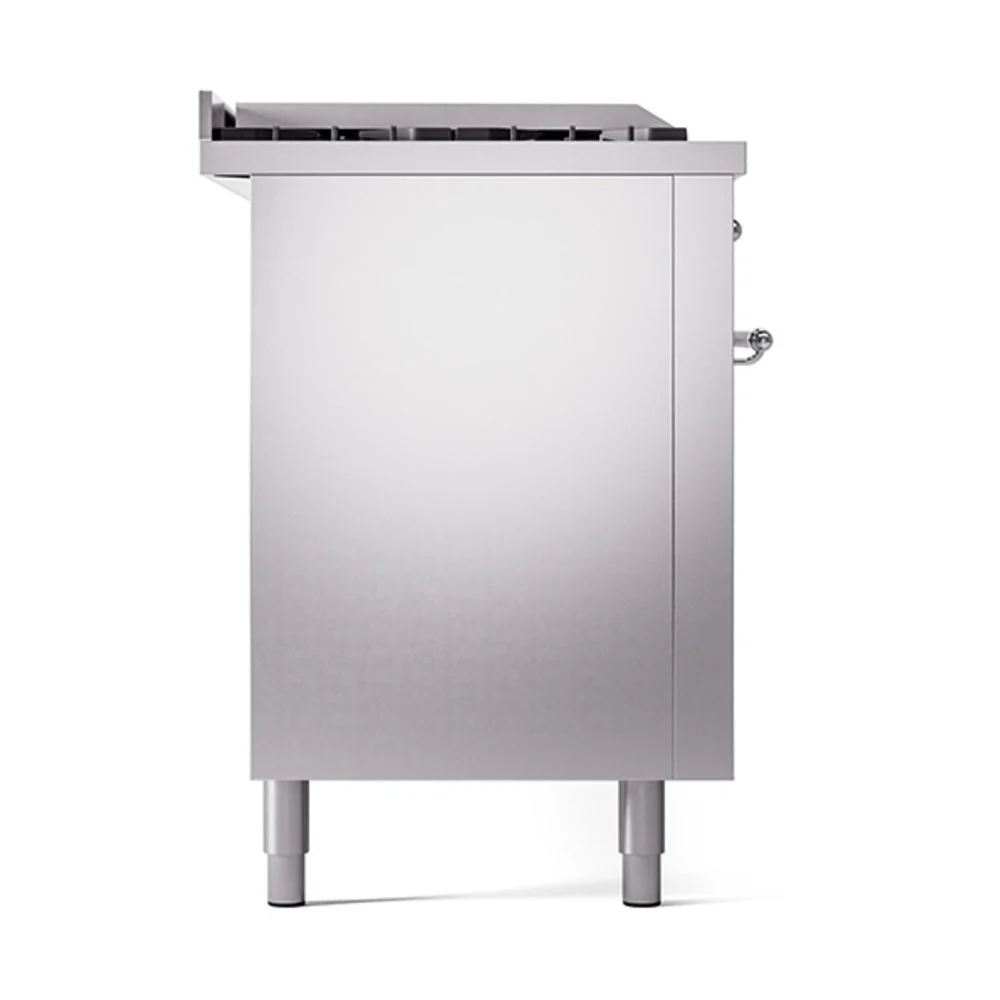 ILVE Nostalgie II 60-Inch Natural Gas Dual Fuel Range with 7 Burners, Griddle, & French Top with Solid Door Oven in Stainless Steel with Chrome Trim (UP60FSQNMPSSC) - Image 4