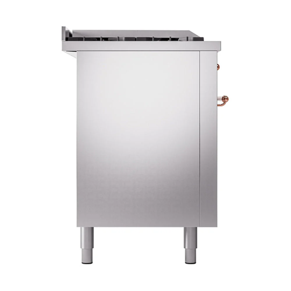 ILVE Nostalgie II 60-Inch Natural Gas Dual Fuel Range with 7 Burners, Griddle, & French Top with Solid Door Oven in Stainless Steel with Copper Trim (UP60FSQNMPSSP) - Image 4