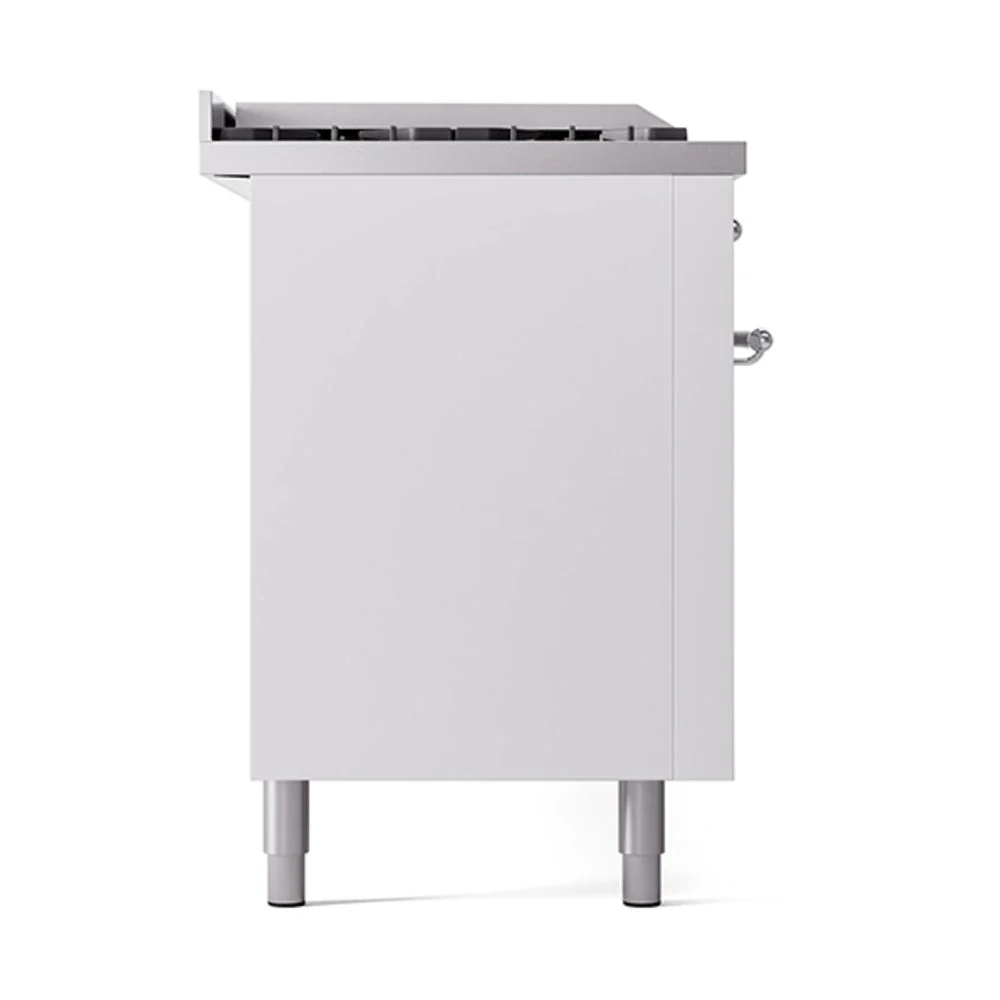 ILVE Nostalgie II 60-Inch Natural Gas Dual Fuel Range with 7 Burners, Griddle, & French Top with Solid Door Oven in White with Chrome Trim (UP60FSQNMPWHC) - Image 4