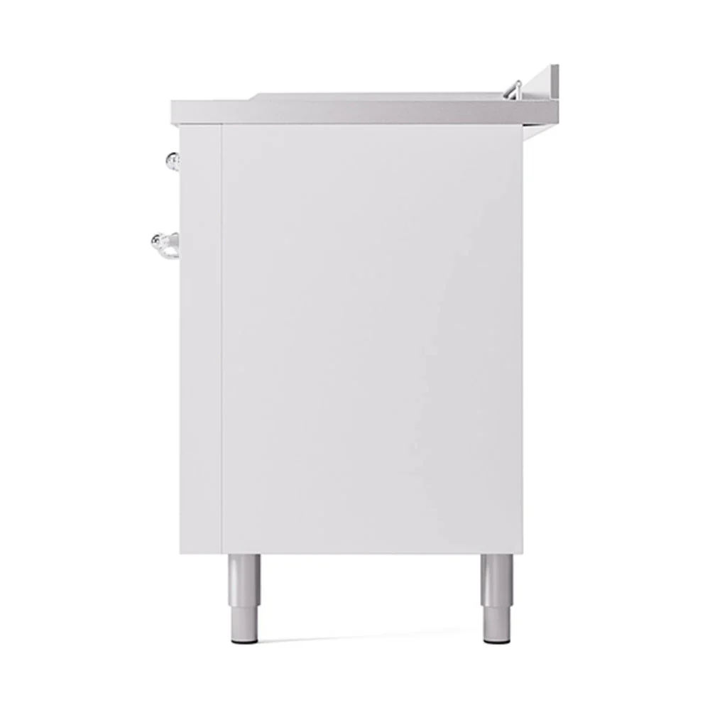 ILVE Nostalgie II 60-Inch Natural Gas Dual Fuel Range with 7 Burners, Griddle, & French Top with Solid Door Oven in White with Chrome Trim (UP60FSQNMPWHC) - Image 5