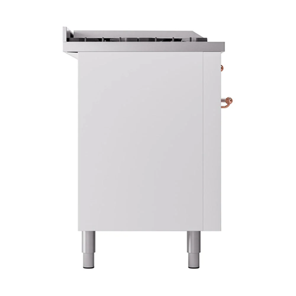 ILVE Nostalgie II 60-Inch Natural Gas Dual Fuel Range with 7 Burners, Griddle, & French Top with Solid Door Oven in White with Copper Trim (UP60FSQNMPWHP) - Image 4