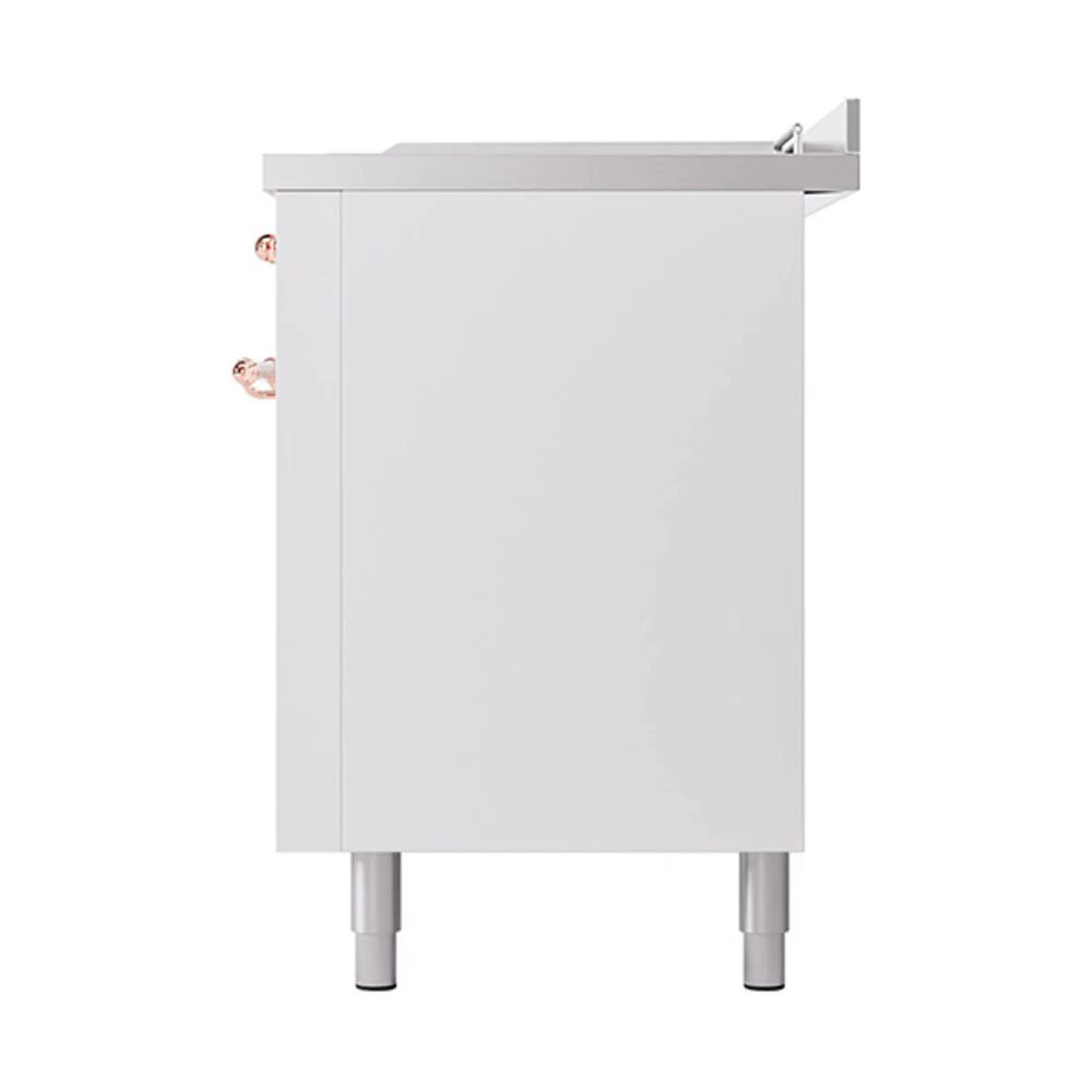 ILVE Nostalgie II 60-Inch Natural Gas Dual Fuel Range with 7 Burners, Griddle, & French Top with Solid Door Oven in White with Copper Trim (UP60FSQNMPWHP) - Image 5