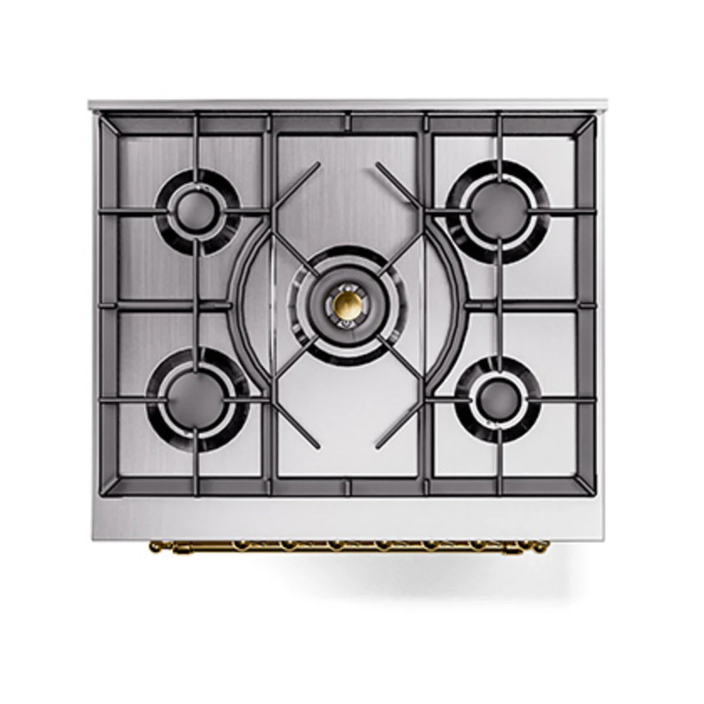 ILVE Nostalgie II Noblesse 30-Inch Natural Gas Dual Fuel Range with Solid Door in Blue Grey with Brass Trim (UN30QNMPBGG) - Image 3