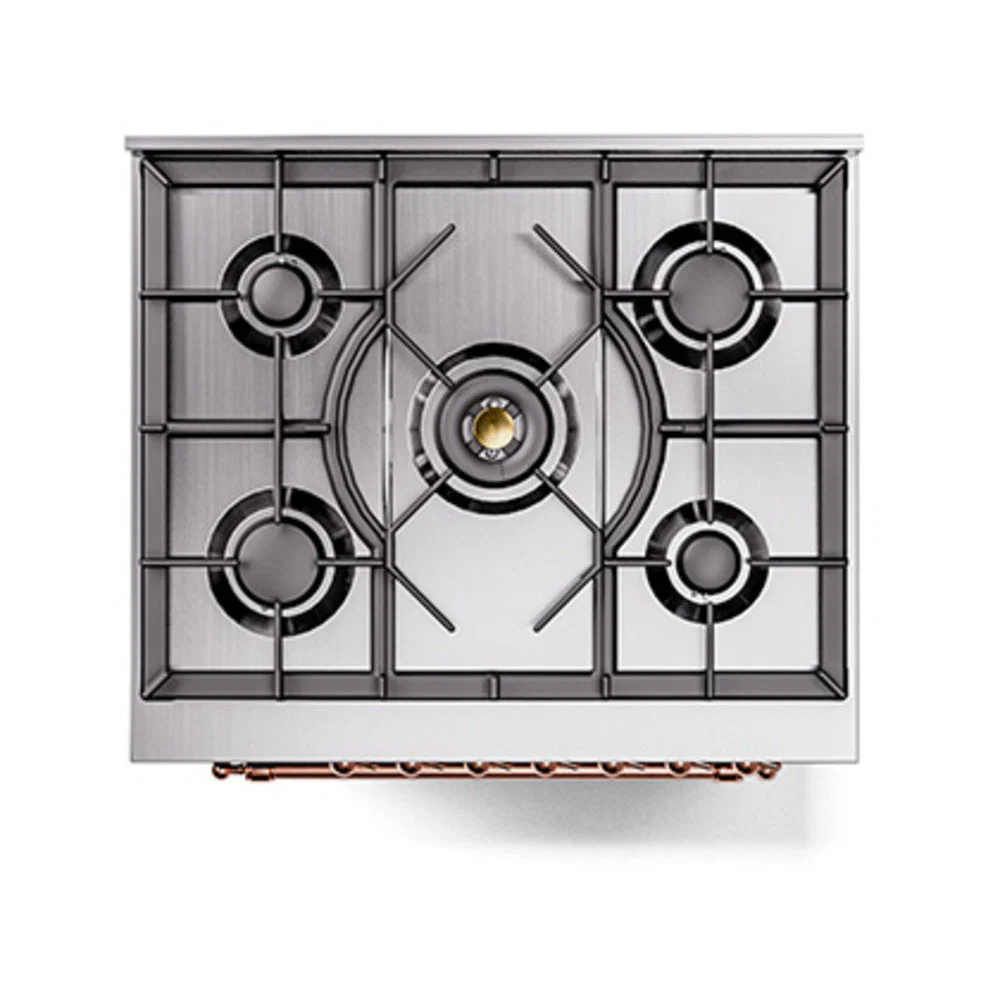 ILVE Nostalgie II Noblesse 30-Inch Natural Gas Dual Fuel Range with Solid Door in Burgundy with Copper Trim (UN30QNMPBUP) - Image 3