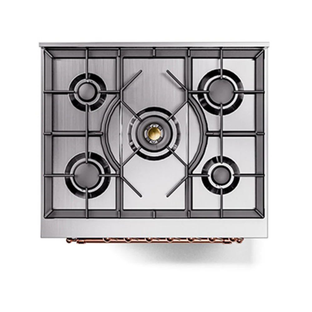 ILVE Nostalgie II Noblesse 30-Inch Natural Gas Dual Fuel Range with Solid Door in Midnight Blue with Copper Trim (UN30QNMPMBP) - Image 3