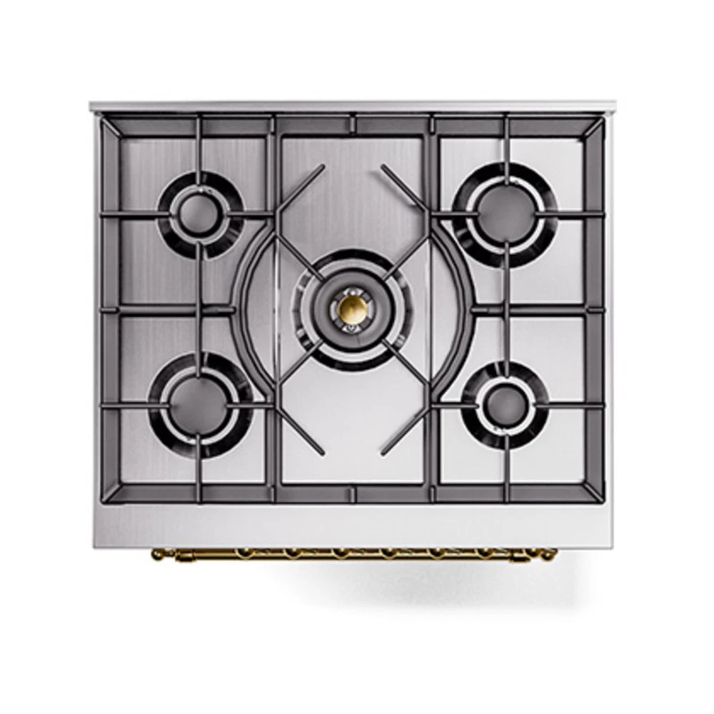 ILVE Nostalgie II Noblesse 30-Inch Natural Gas Dual Fuel Range with Solid Door in RAL with Brass Trim (UN30QNMPRAG) - Image 3