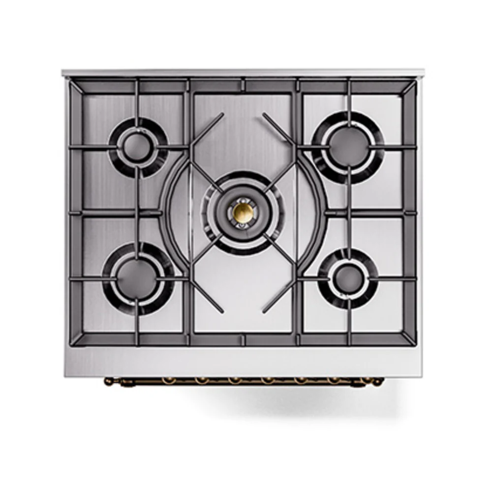 ILVE Nostalgie II Noblesse 30-Inch Natural Gas Dual Fuel Range with Solid Door in Stainless Steel with Bronze Trim (UN30QNMPSSB) - Image 3