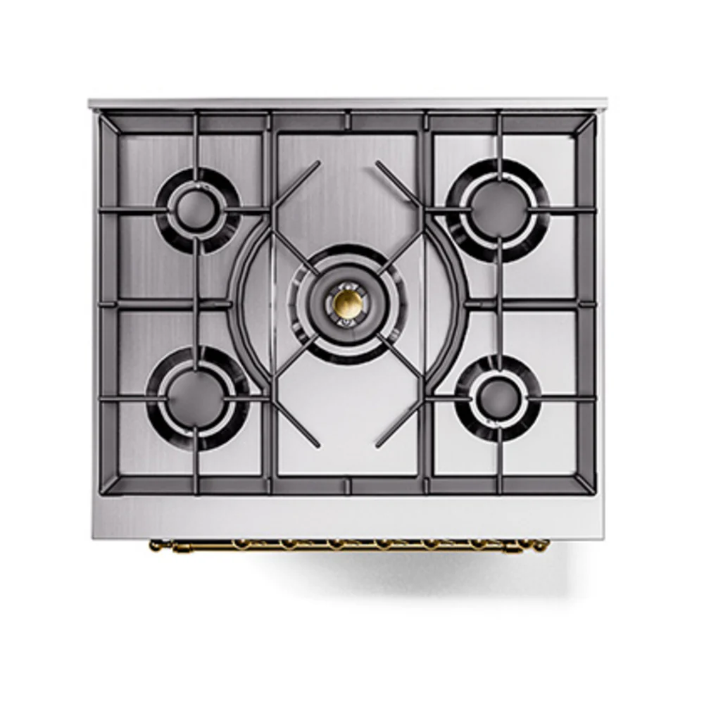 ILVE Nostalgie II Noblesse 30-Inch Natural Gas Dual Fuel Range with Triple Glass Door in Burgundy with Brass Trim (UN30NMPBUG) - Image 4