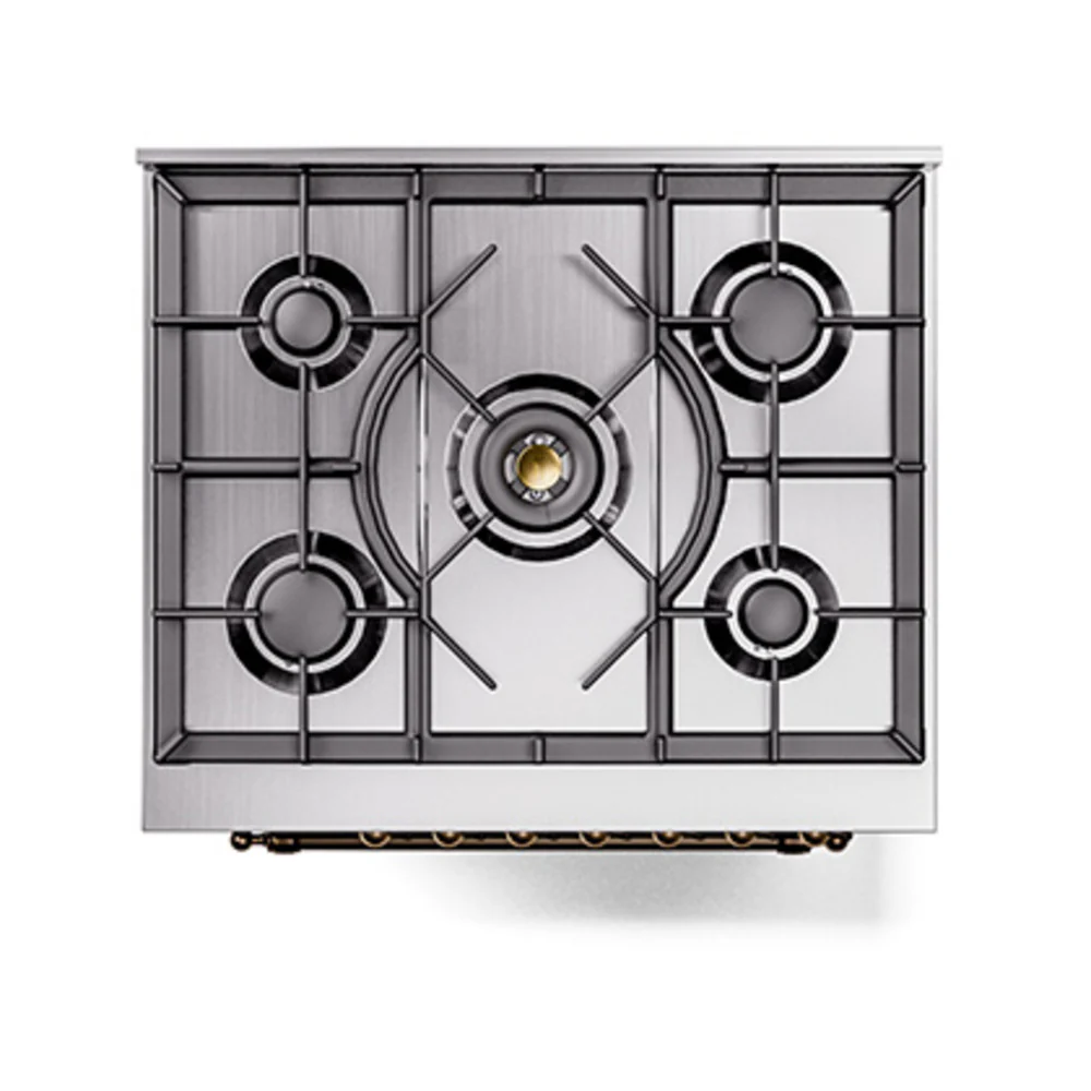 ILVE Nostalgie II Noblesse 30-Inch Natural Gas Dual Fuel Range with Triple Glass Door in Burgundy with Bronze Trim (UN30NMPBUB) - Image 4