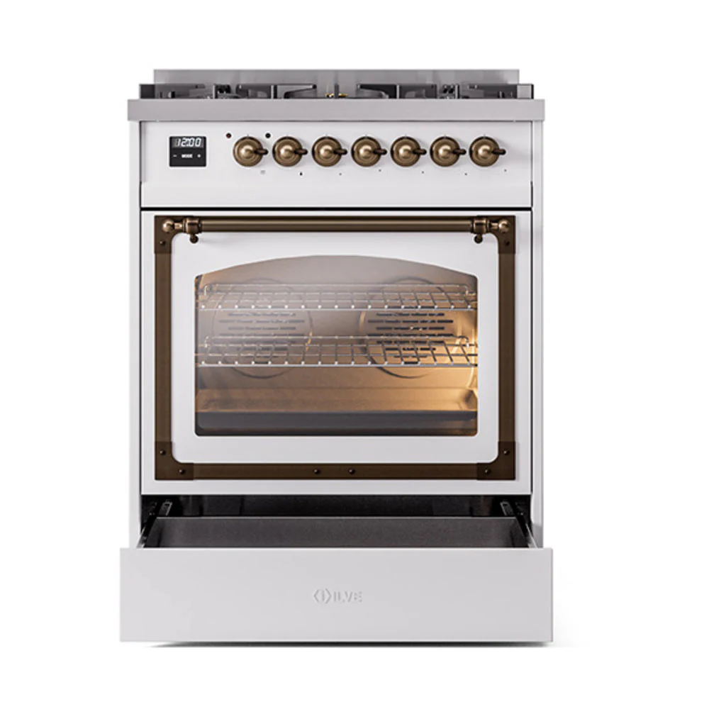 ILVE Nostalgie II Noblesse 30-Inch Natural Gas Dual Fuel Range with Triple Glass Door in Custom RAL with Bronze Trim (UN30NMPRAB) - Image 6