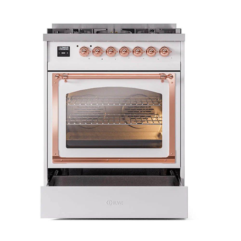 ILVE Nostalgie II Noblesse 30-Inch Natural Gas Dual Fuel Range with Triple Glass Door in Custom RAL with Copper Trim (UN30NMPRAP) - Image 6