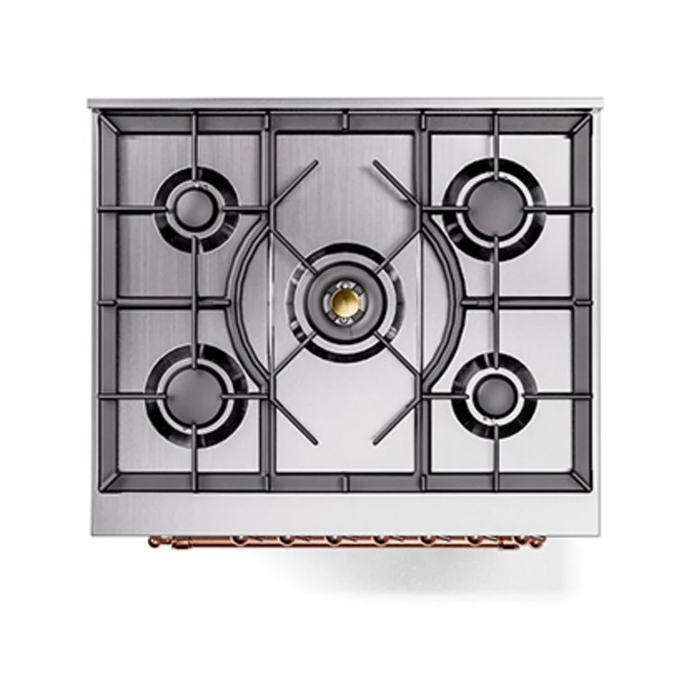 ILVE Nostalgie II Noblesse 30-Inch Natural Gas Dual Fuel Range with Triple Glass Door in Custom RAL with Copper Trim (UN30NMPRAP) - Image 7