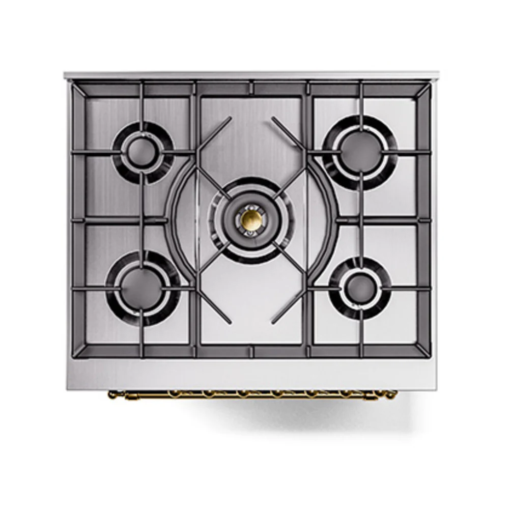 ILVE Nostalgie II Noblesse 30-Inch Natural Gas Dual Fuel Range with Triple Glass Door in Emerald Green with Brass Trim (UN30NMPEGG) - Image 4