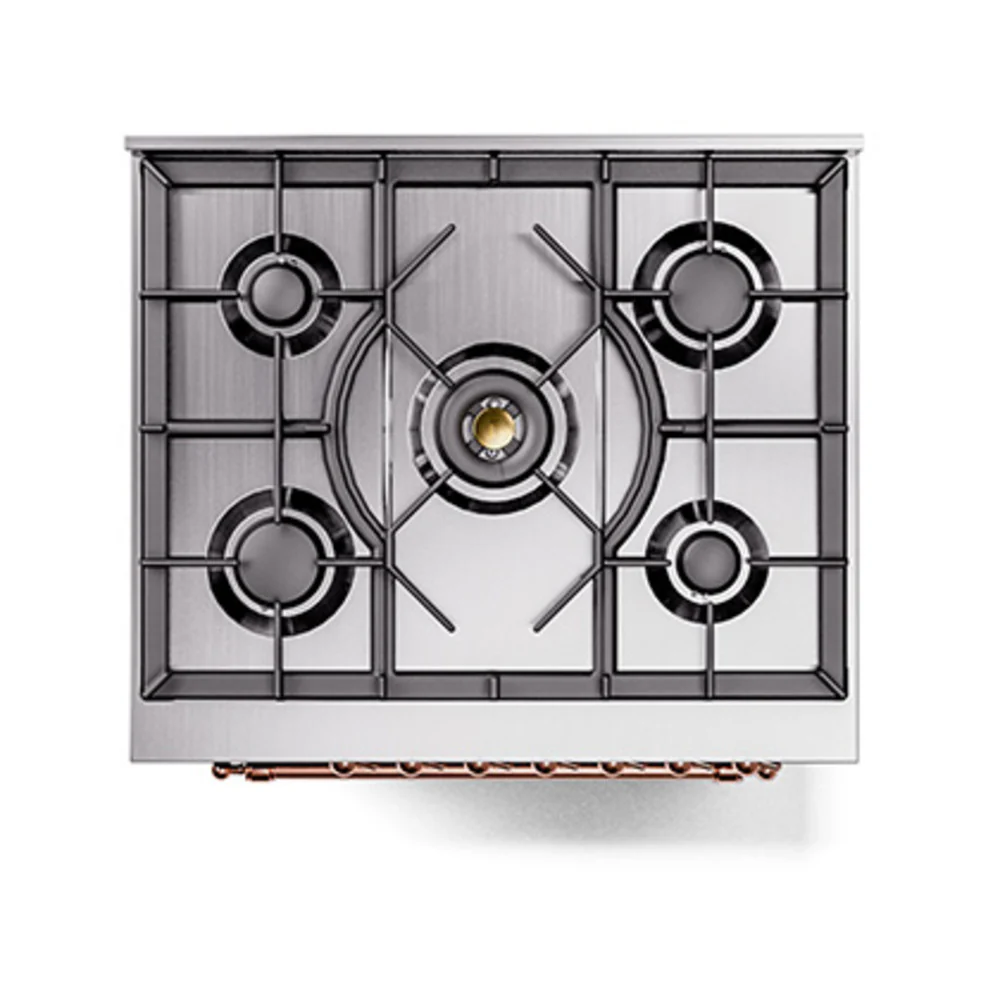 ILVE Nostalgie II Noblesse 30-Inch Natural Gas Dual Fuel Range with Triple Glass Door in Emerald Green with Copper Trim (UN30NMPEGP) - Image 4