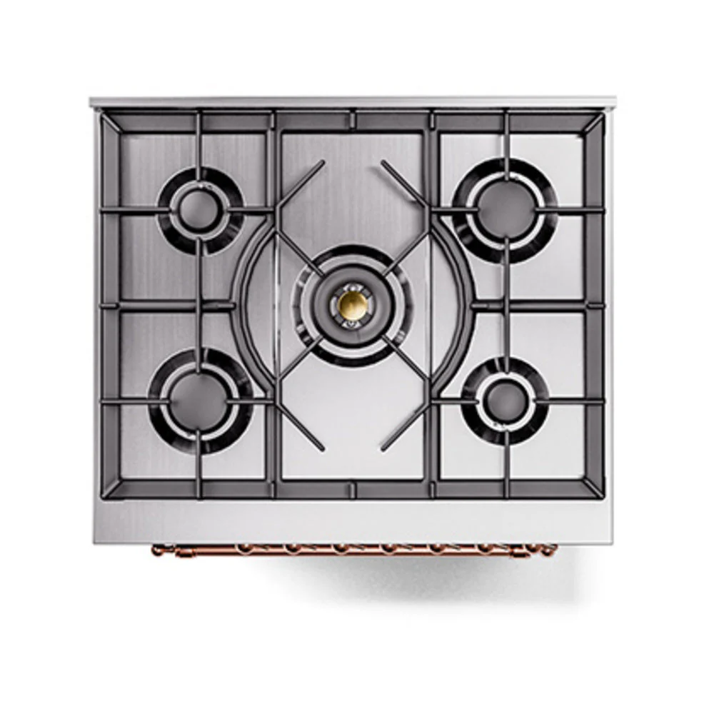 ILVE Nostalgie II Noblesse 30-Inch Natural Gas Dual Fuel Range with Triple Glass Door in Matte Graphite with Copper Trim (UN30NMPMGP) - Image 4