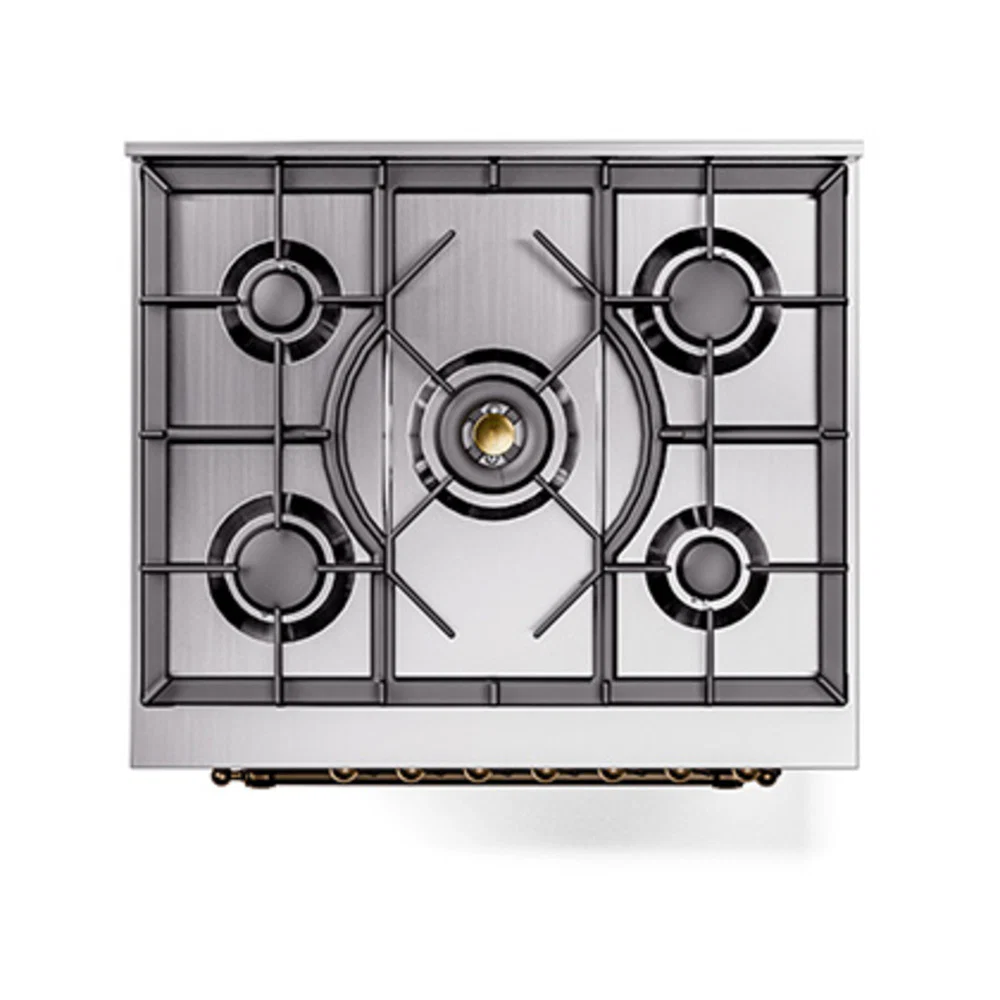 ILVE Nostalgie II Noblesse 30-Inch Natural Gas Dual Fuel Range with Triple Glass Door in White with Bronze Trim (UN30NMPWHB) - Image 4