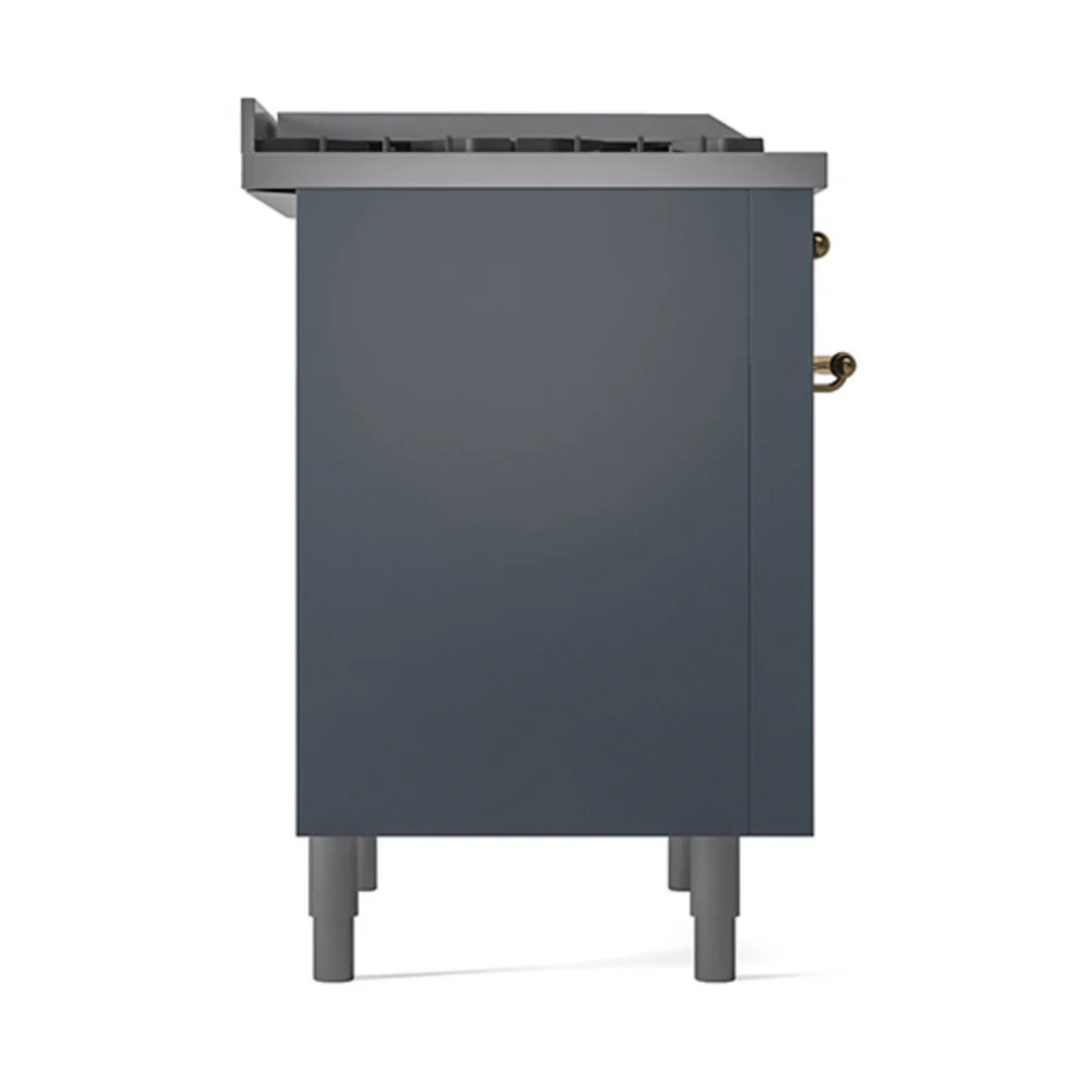 ILVE Nostalgie II Noblesse 36-Inch Natural Gas Dual Fuel Range and Solid Door Oven in Blue Grey with Brass Trim (UN36FQNMPBGG) - Image 4