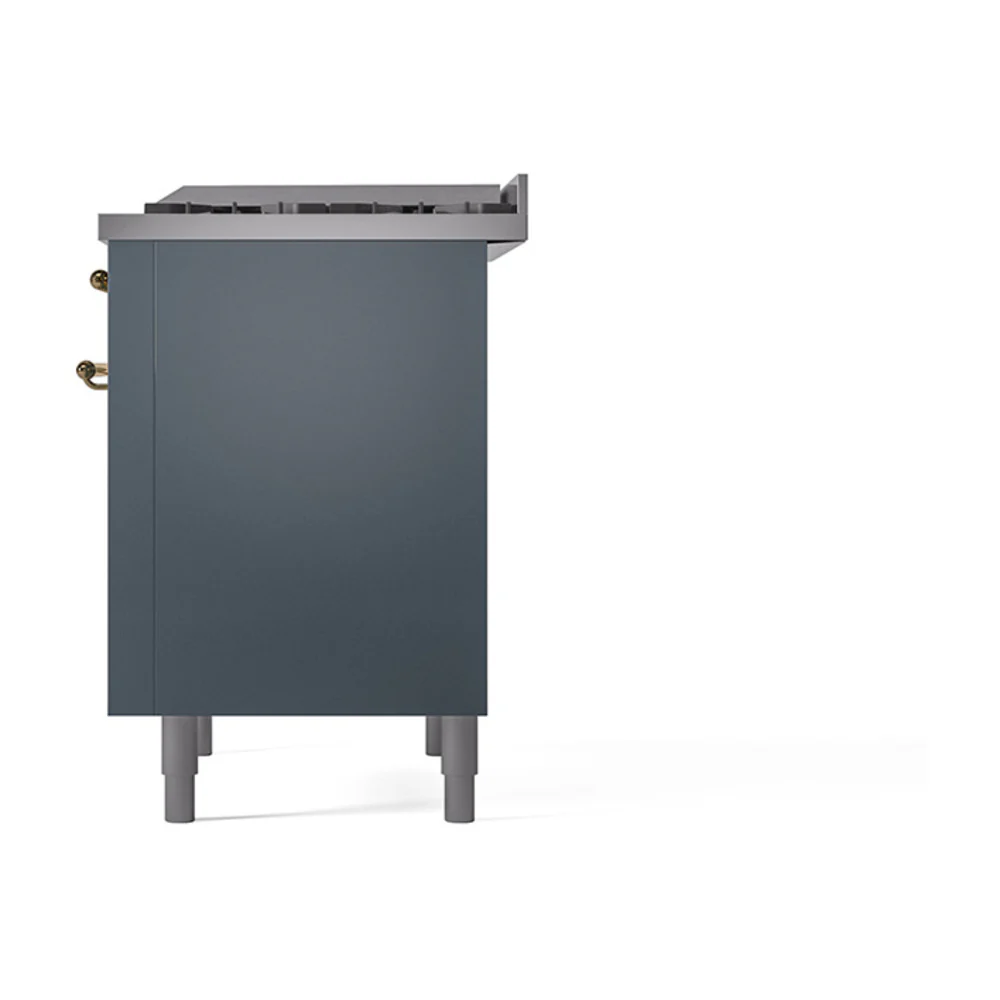 ILVE Nostalgie II Noblesse 36-Inch Natural Gas Dual Fuel Range and Solid Door Oven in Blue Grey with Brass Trim (UN36FQNMPBGG) - Image 5