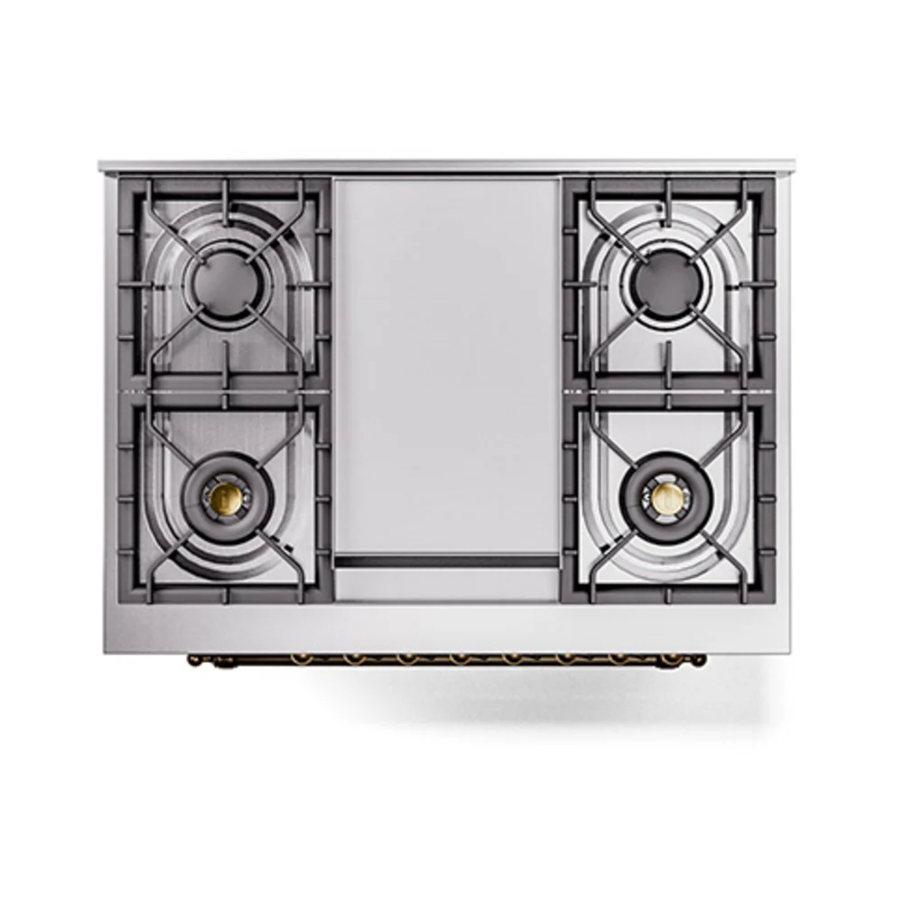 ILVE Nostalgie II Noblesse 36-Inch Natural Gas Dual Fuel Range and Solid Door Oven in Blue Grey with Bronze Trim (UN36FQNMPBGB) - Image 3