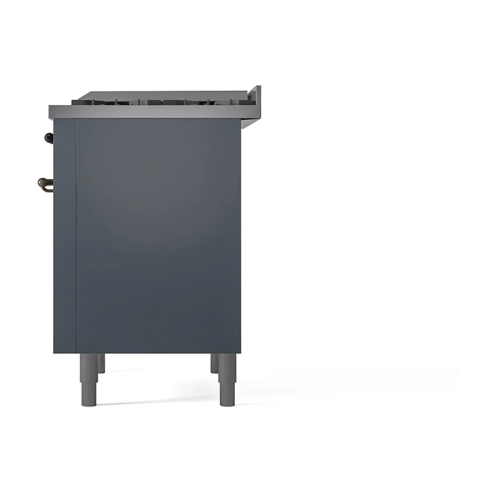 ILVE Nostalgie II Noblesse 36-Inch Natural Gas Dual Fuel Range and Solid Door Oven in Blue Grey with Bronze Trim (UN36FQNMPBGB) - Image 5