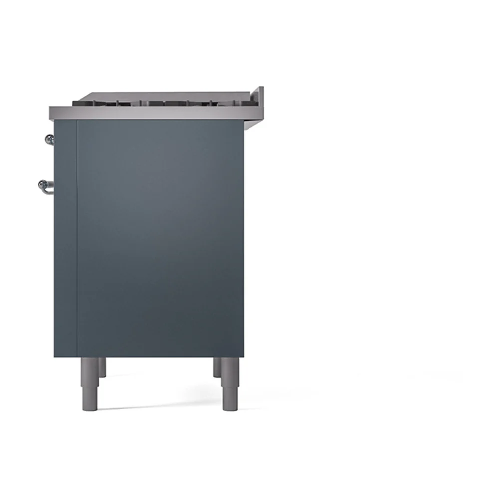 ILVE Nostalgie II Noblesse 36-Inch Natural Gas Dual Fuel Range and Solid Door Oven in Blue Grey with Chrome Trim (UN36FQNMPBGC) - Image 5