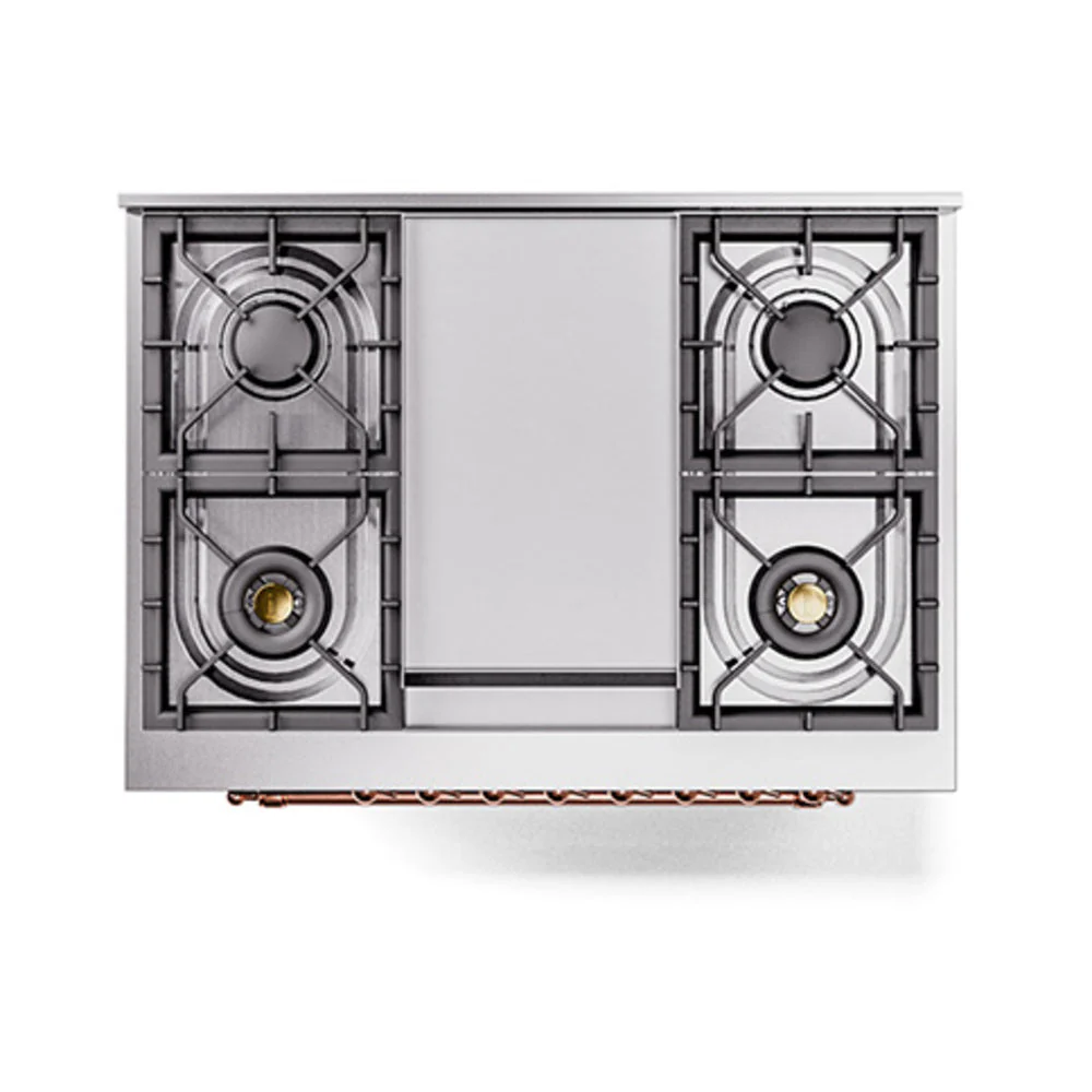 ILVE Nostalgie II Noblesse 36-Inch Natural Gas Dual Fuel Range and Solid Door Oven in Blue Grey with Copper Trim (UN36FQNMPBGP) - Image 3