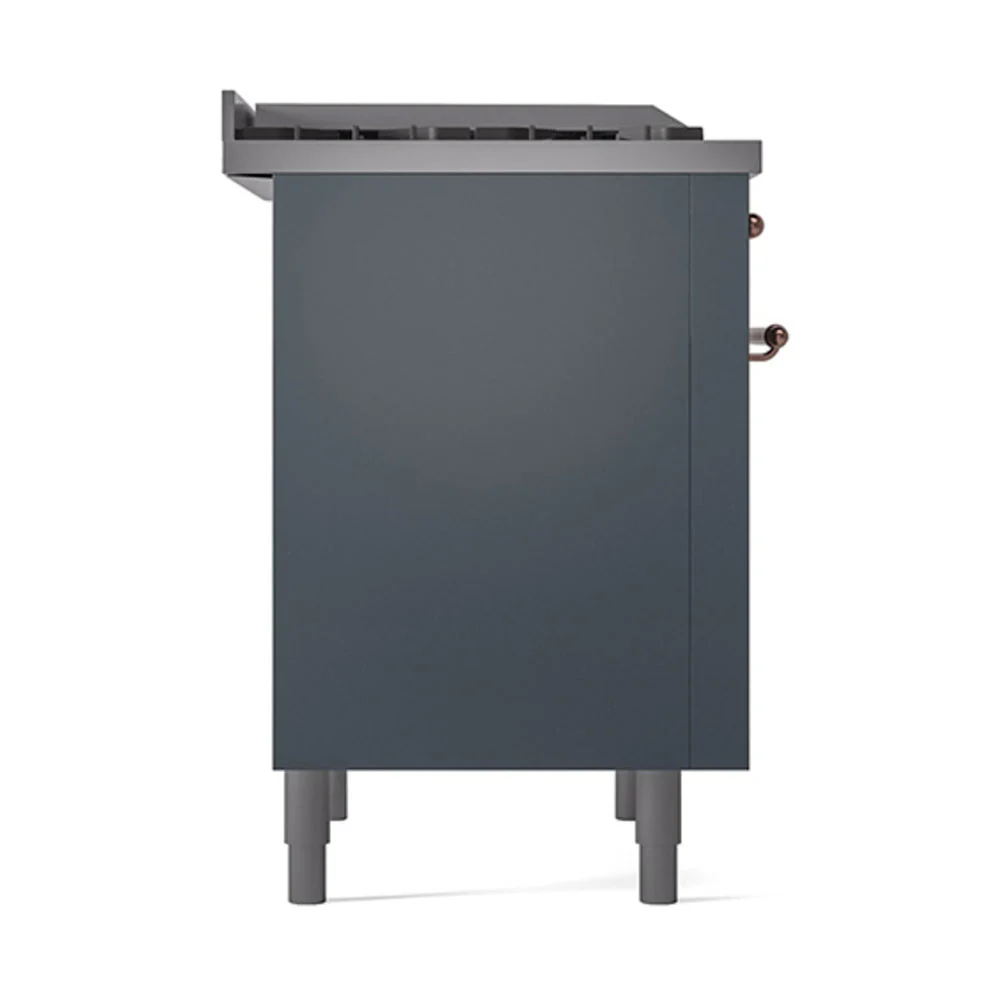 ILVE Nostalgie II Noblesse 36-Inch Natural Gas Dual Fuel Range and Solid Door Oven in Blue Grey with Copper Trim (UN36FQNMPBGP) - Image 4