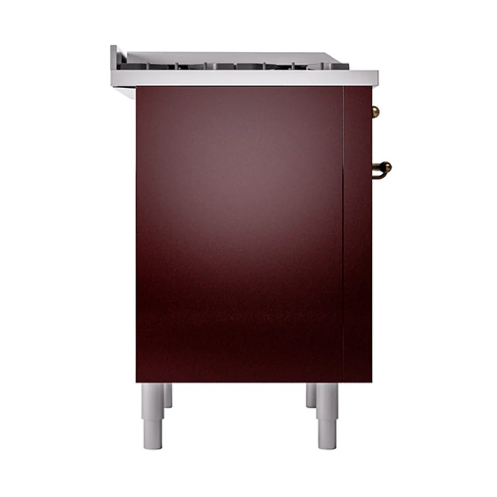 ILVE Nostalgie II Noblesse 36-Inch Natural Gas Dual Fuel Range and Solid Door Oven in Burgundy with Bronze Trim (UN36FQNMPBUB) - Image 4
