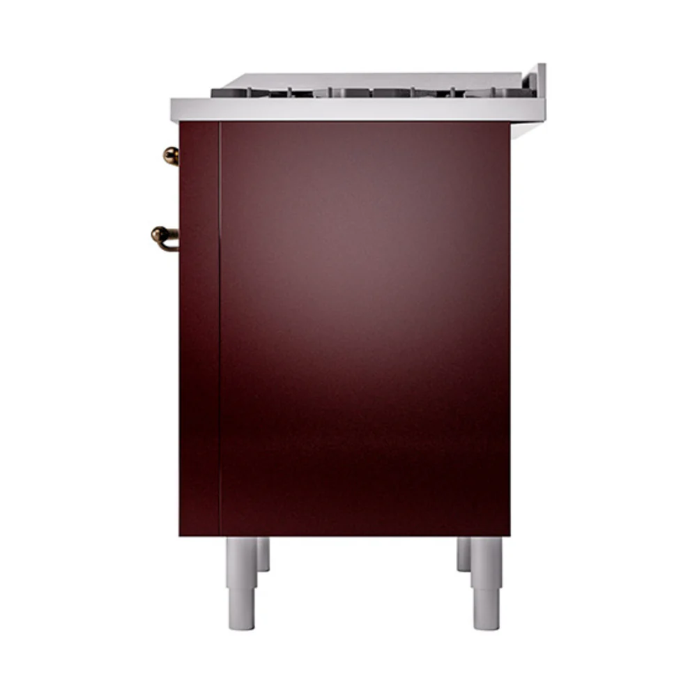 ILVE Nostalgie II Noblesse 36-Inch Natural Gas Dual Fuel Range and Solid Door Oven in Burgundy with Bronze Trim (UN36FQNMPBUB) - Image 5