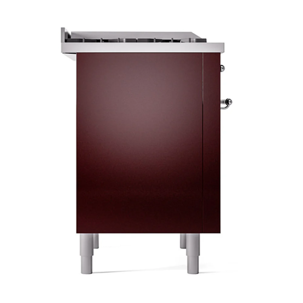 ILVE Nostalgie II Noblesse 36-Inch Natural Gas Dual Fuel Range and Solid Door Oven in Burgundy with Chrome Trim (UN36FQNMPBUC) - Image 4