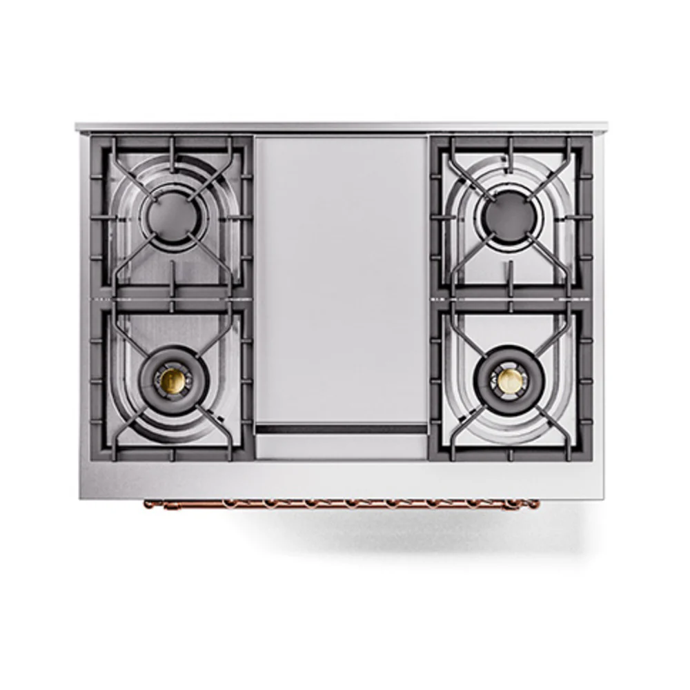 ILVE Nostalgie II Noblesse 36-Inch Natural Gas Dual Fuel Range and Solid Door Oven in Burgundy with Copper Trim (UN36FQNMPBUP) - Image 3